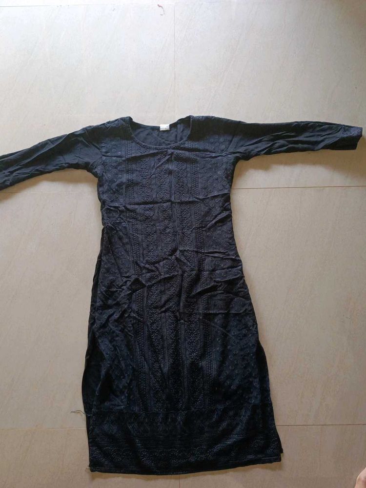 Black Embroidered Kurta for Women