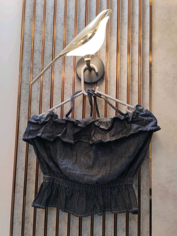 Stretchable Denim Ruffle Tube Top
