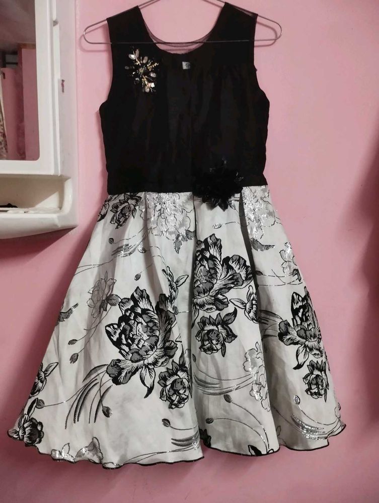 Elegant Black and White Floral Gown