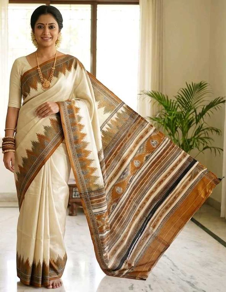 Elegant Cream Saree with blouse