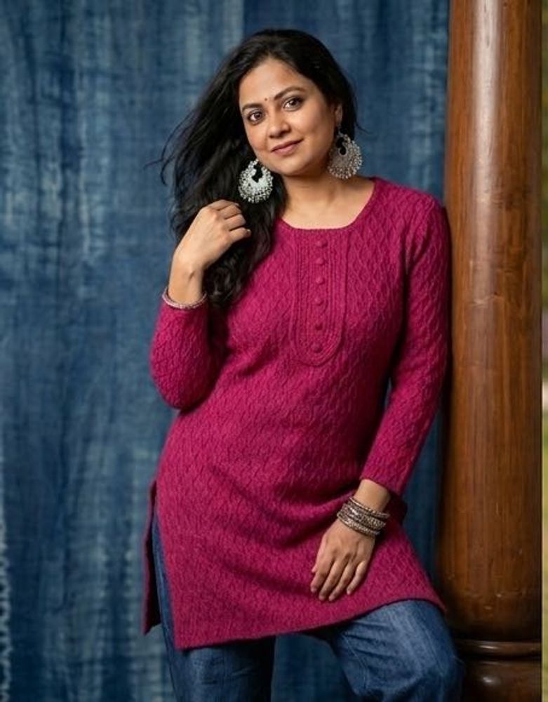 Chic Red Textured Kurta