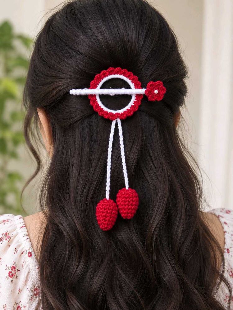Handmade Crochet Hair Accessory | Red &amp; White Eleg