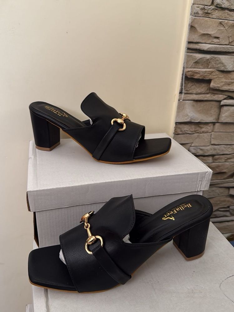 Chic Black Heeled Mules