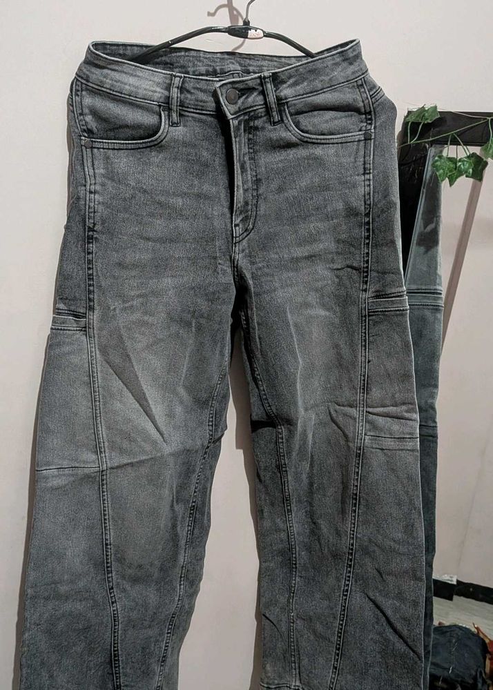 Grey Wash Wide Leg Jeans