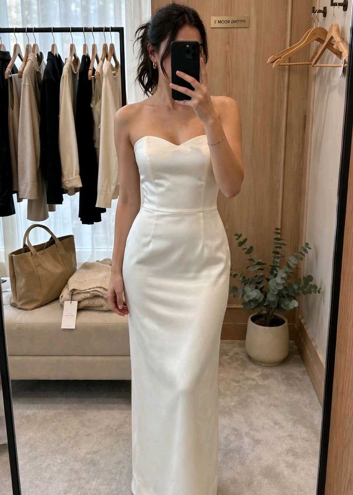 Elegant Strapless White Maxi Dress