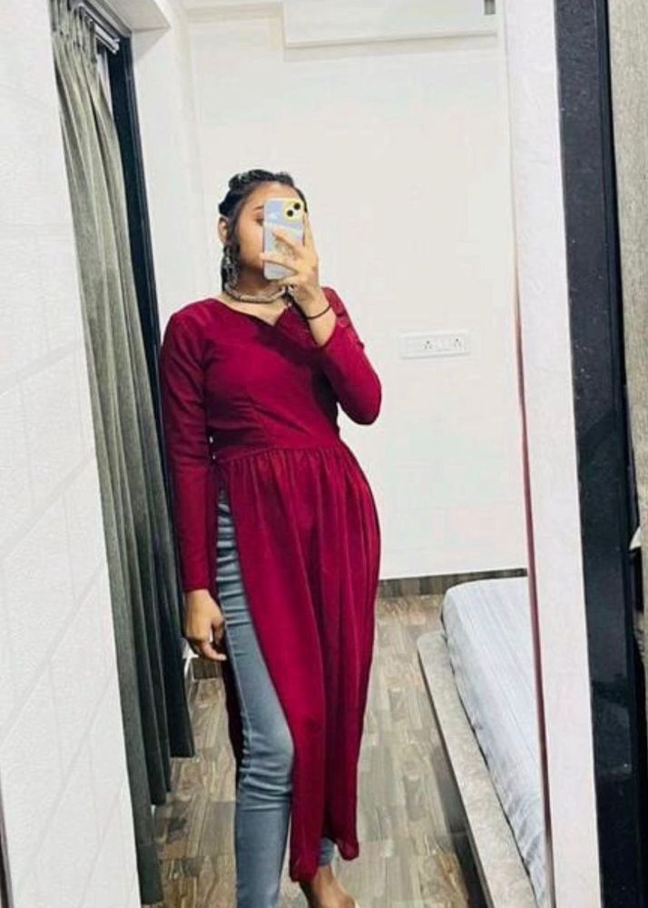 Maroon High Slit Kurta