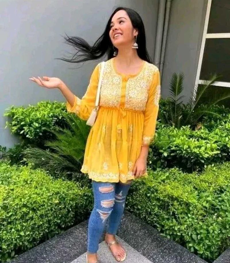Vibrant Yellow Embroidered Kurta