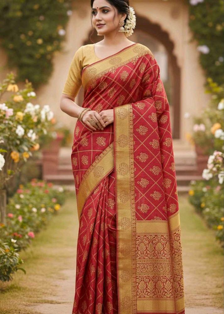Beautiful Red &amp; Gold Banarasi Silk Saree