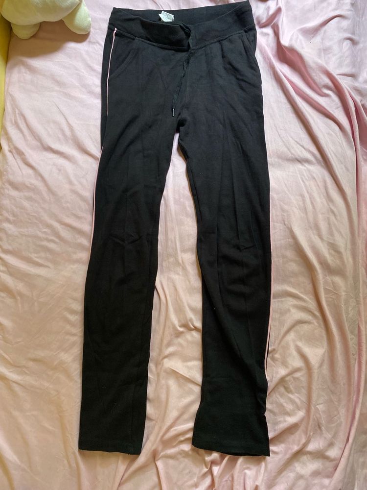 Black Athletic Pants with Pink Stripe