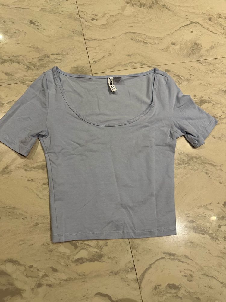 Light Blue Scoop Neck Crop Top