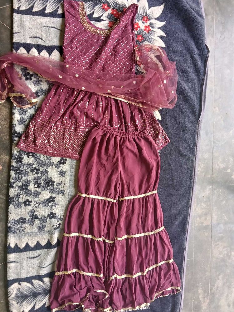 Beautiful Maroon sarara Set with Dupatta