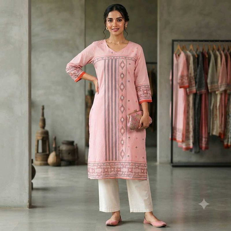 Stylish Pink Kurta with White Pants