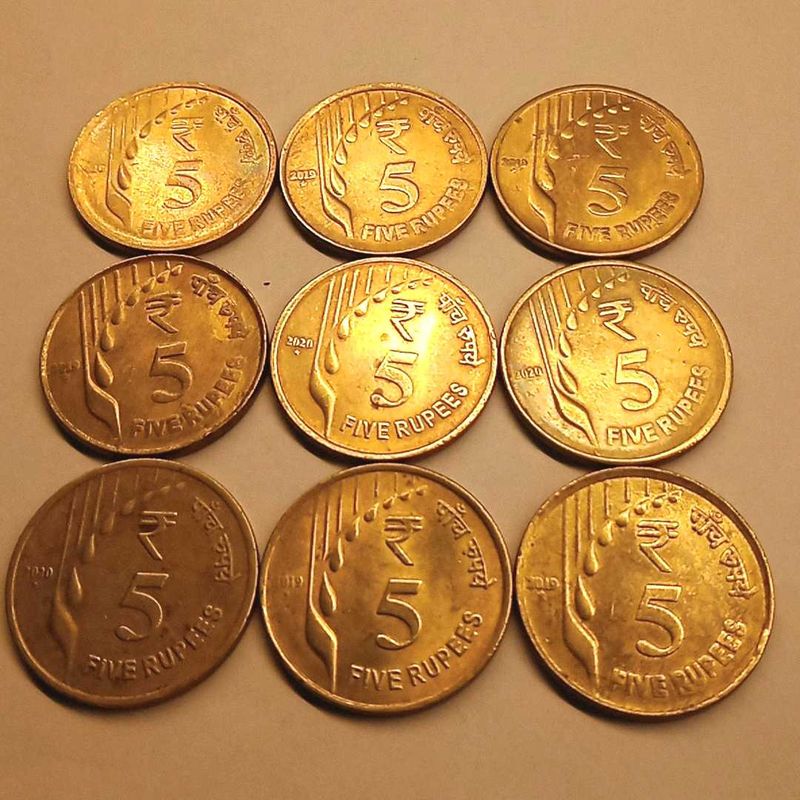 Set Of 9 Rare ₹5 Raindrop Coins