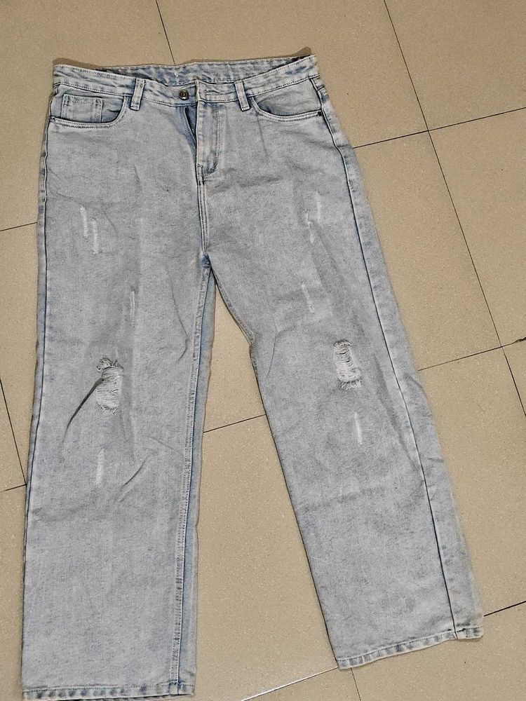 Trendy Ripped Wide Leg Jeans