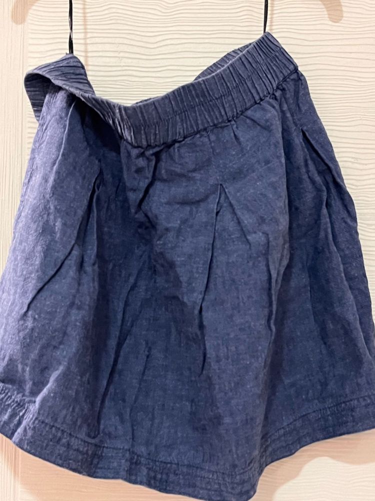 Denim look Skirt with Floral Trim