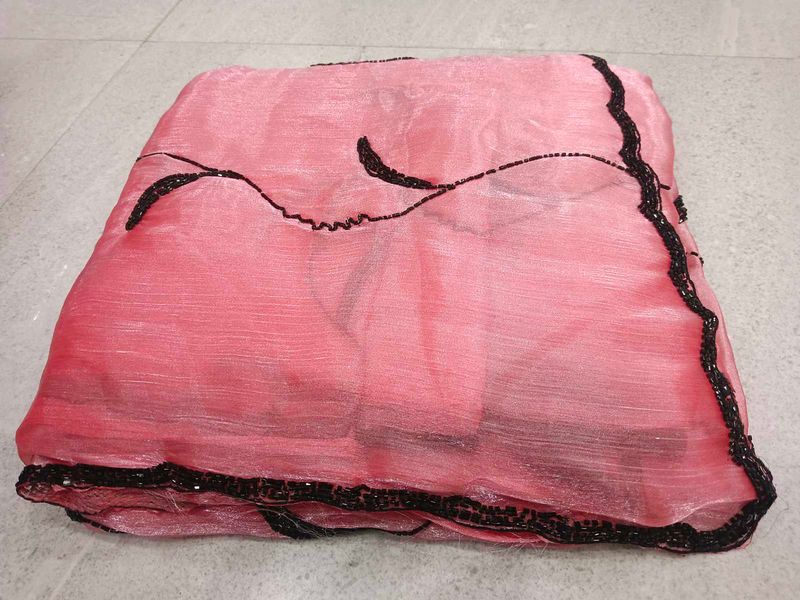 Elegant Pink Beaded Saree
