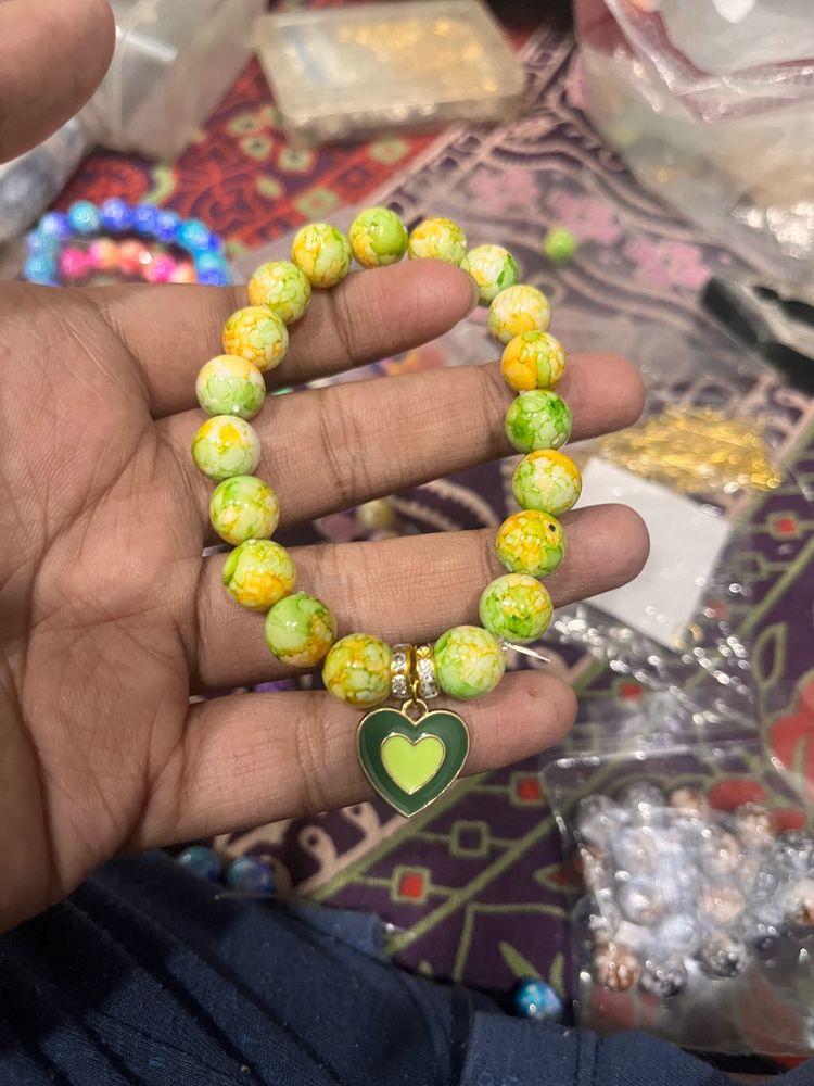 Heart Charm Beaded marble Bracelet (green)