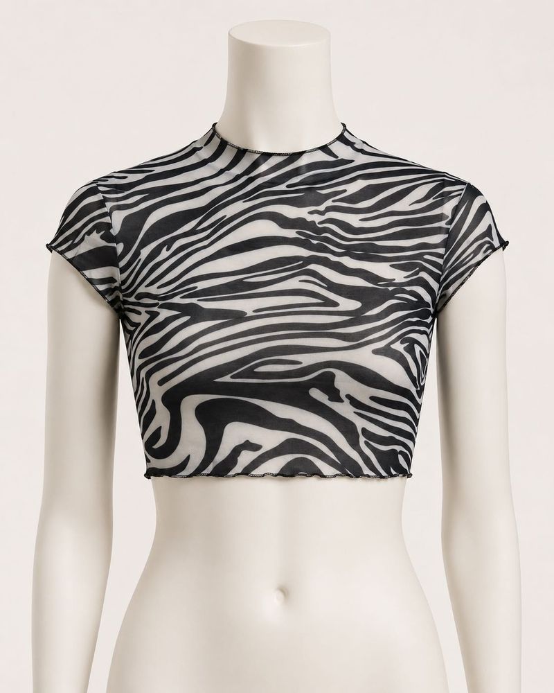 Zebra Print Mesh Crop Top