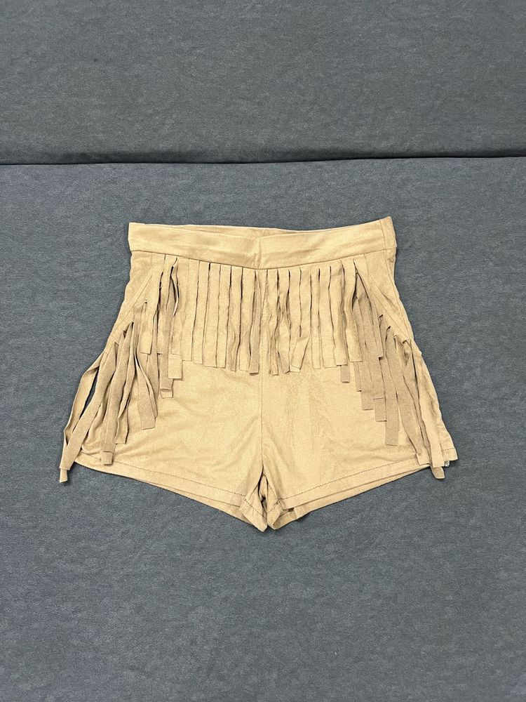 Tan Fringed Suede Shorts