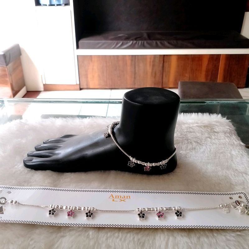 Star Design Fancy Payal Pure Silver Aman Anklet (W
