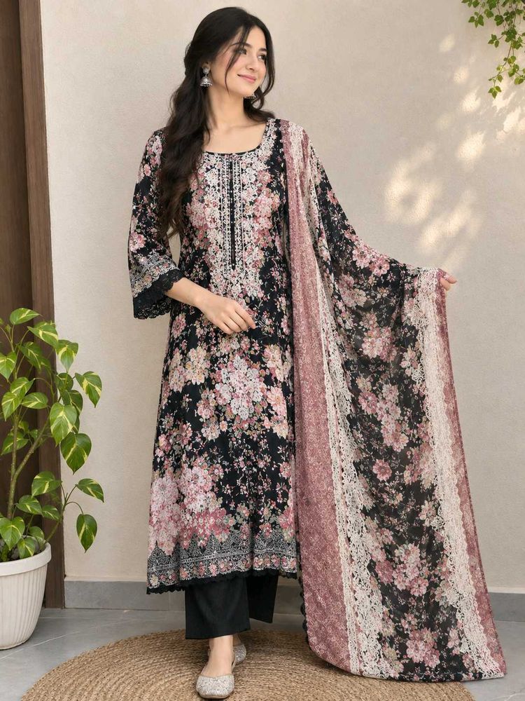 Floral Print pakistani Kurta Set with Dupatta