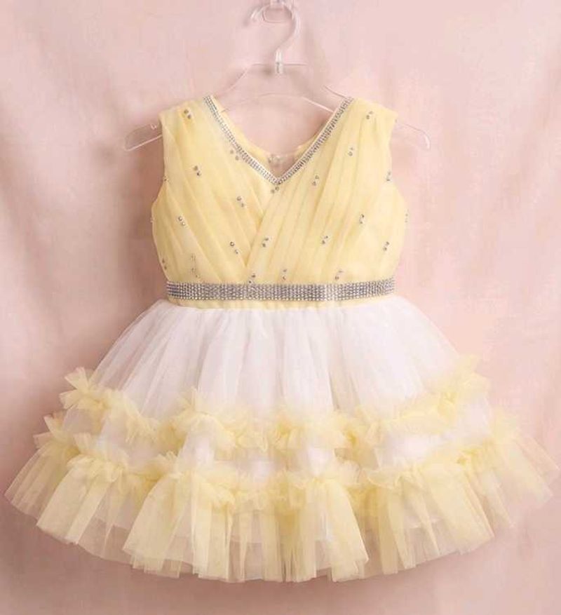 Exquisite Handcrafted Yellow &amp; White Net Party Fro