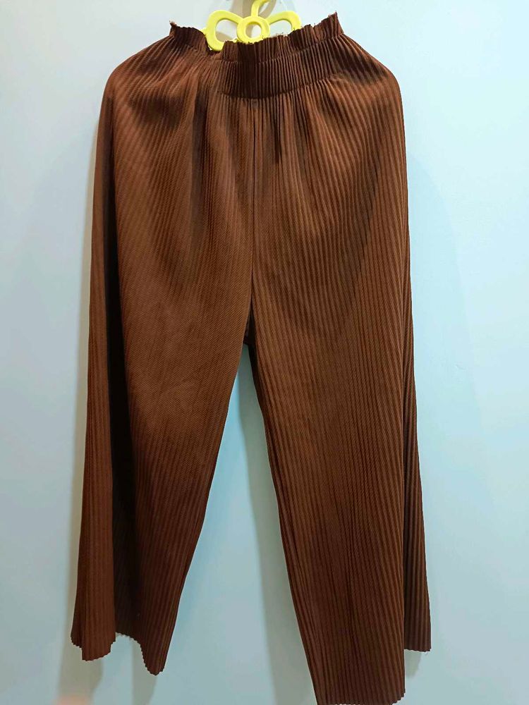 Pleated Brown Wide Leg Pants