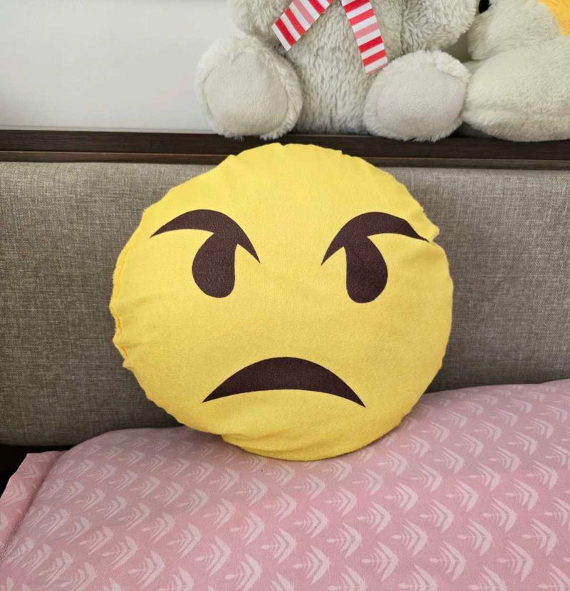 Grumpy Emoji Throw Pillow