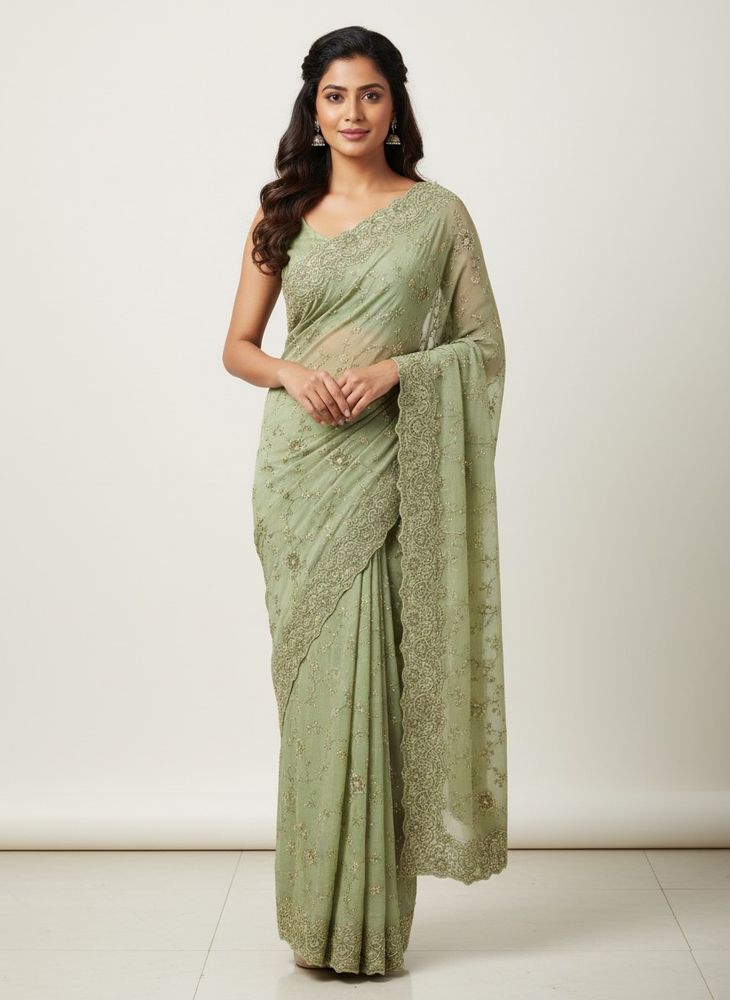 Elegant Embroidered Green Saree