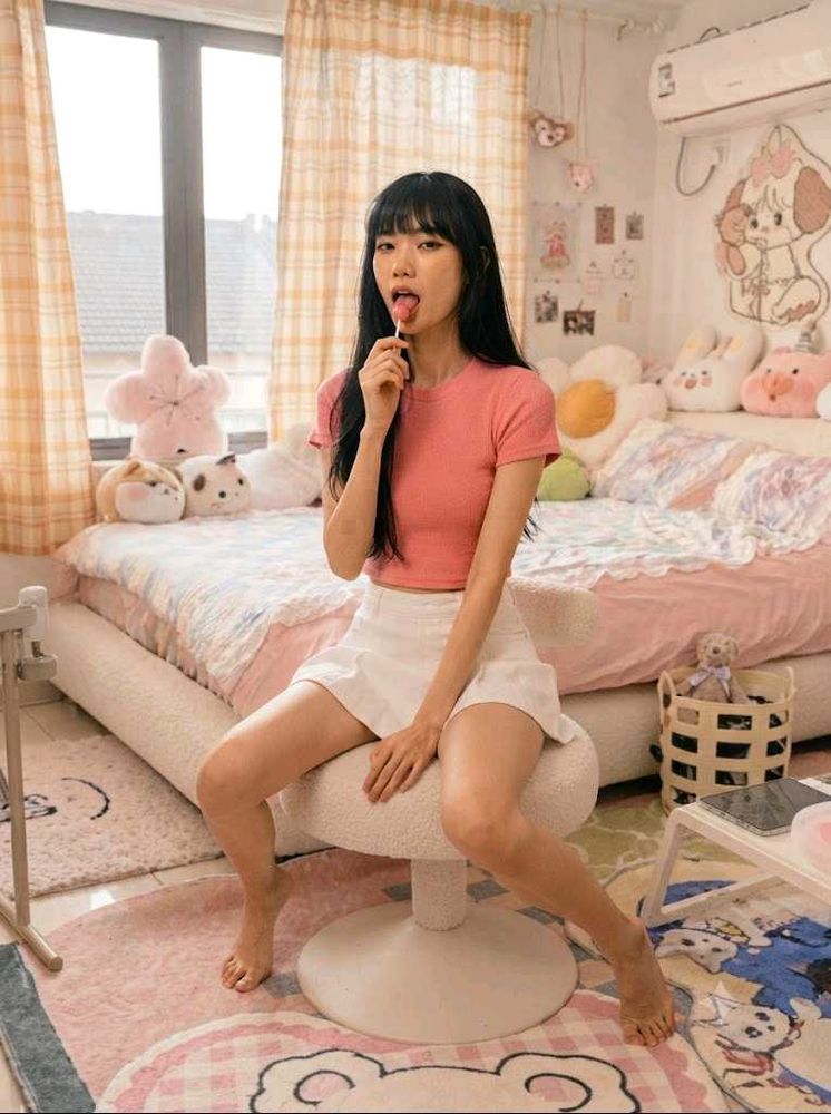 Thai Coral Pink Knit Ribbed Crop Top Tee Crewneck