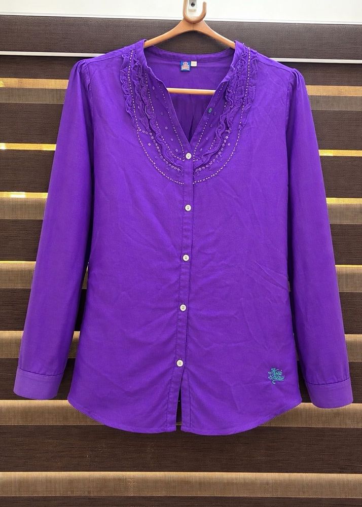 Vibrant Purple Embellished Button-Up Tunic