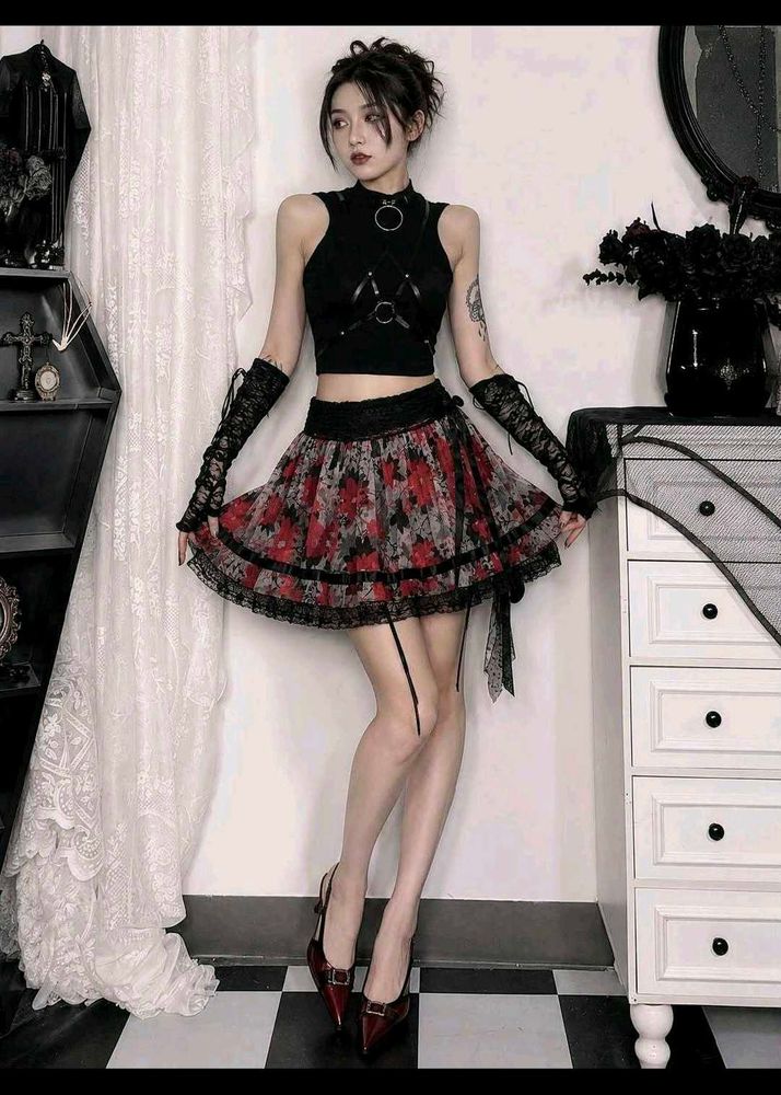 Gothic Floral Print Mini Skirt