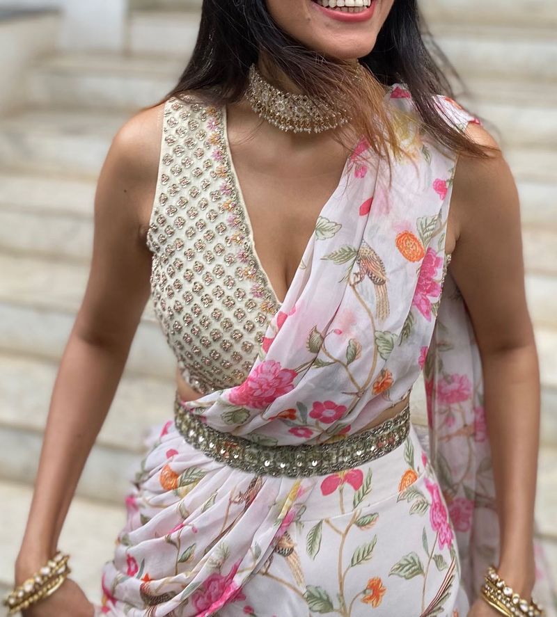 Floral Ruffle Pre Draped Saree