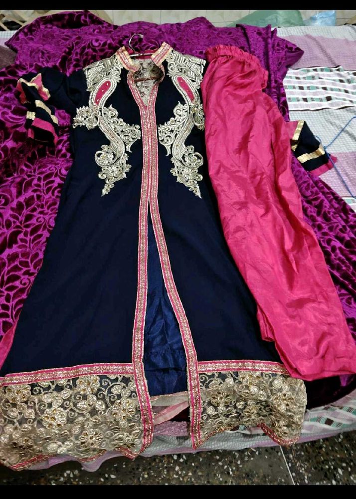 Embroidered Navy Blue Kurta Set