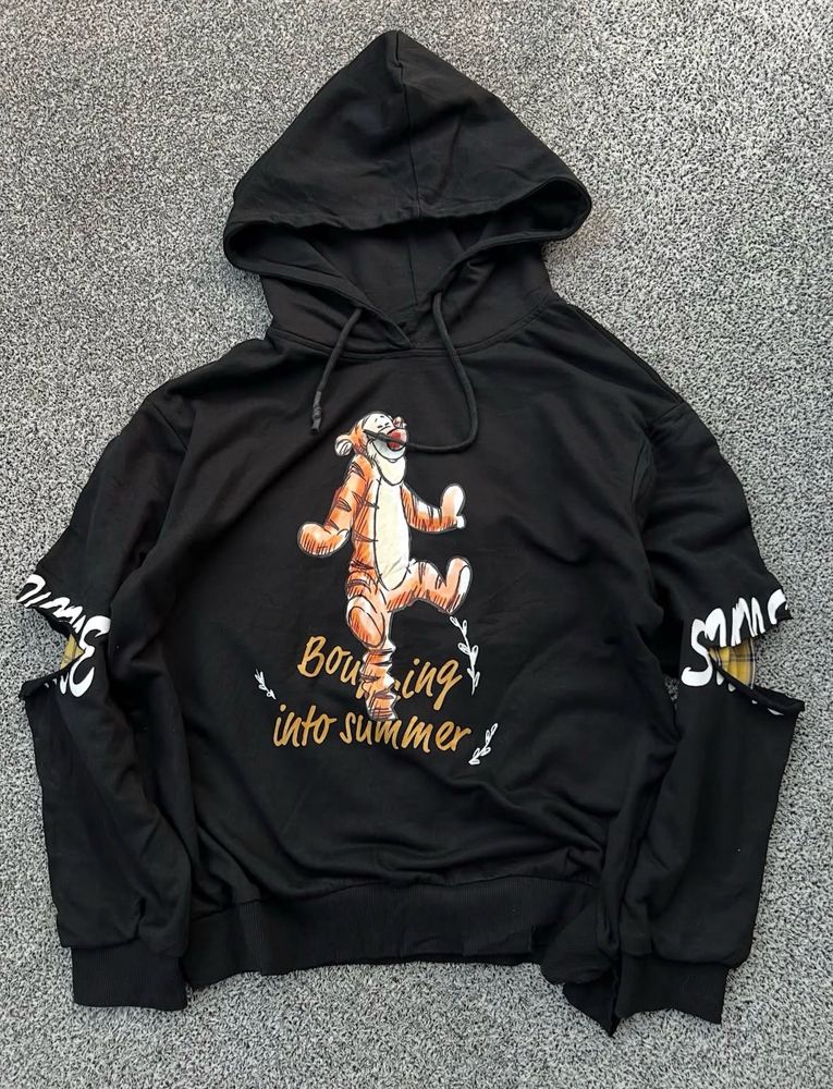 Black Graphic Hoodie with Tigger Print