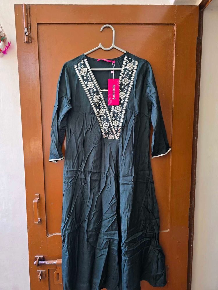Elegant Dark Kurta with Intricate Neckline