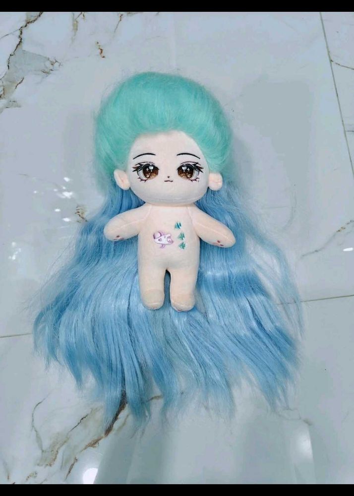 Cute Plush Doll with Blue Hair