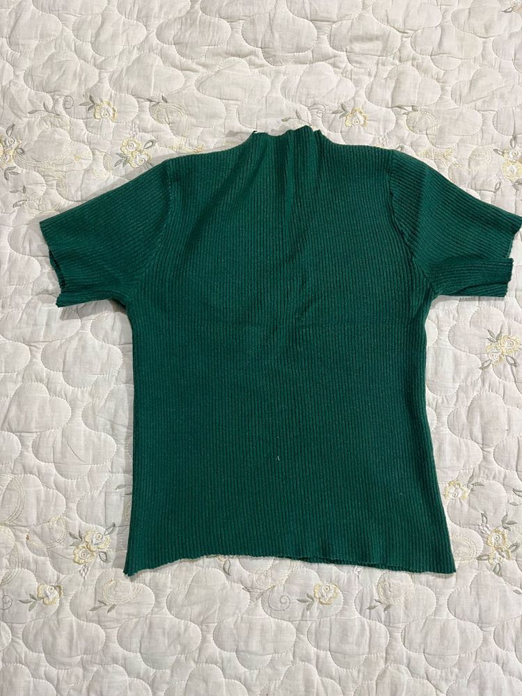 Emerald Green Ribbed Short Sleeve Top