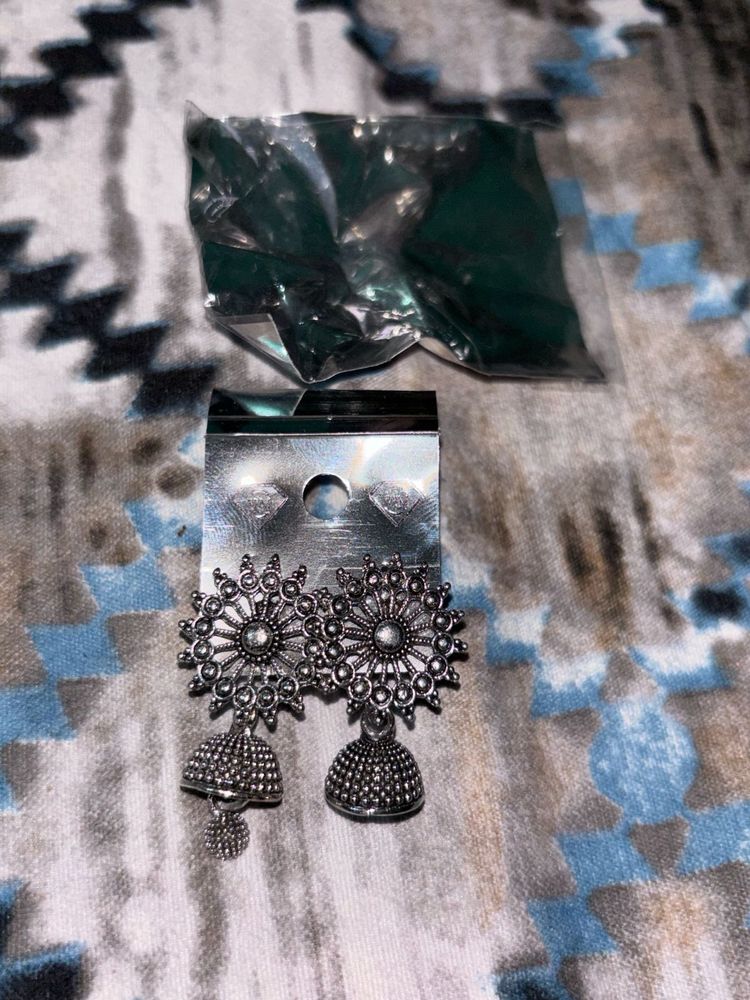 Oxidised Silver Jhumka Earrings