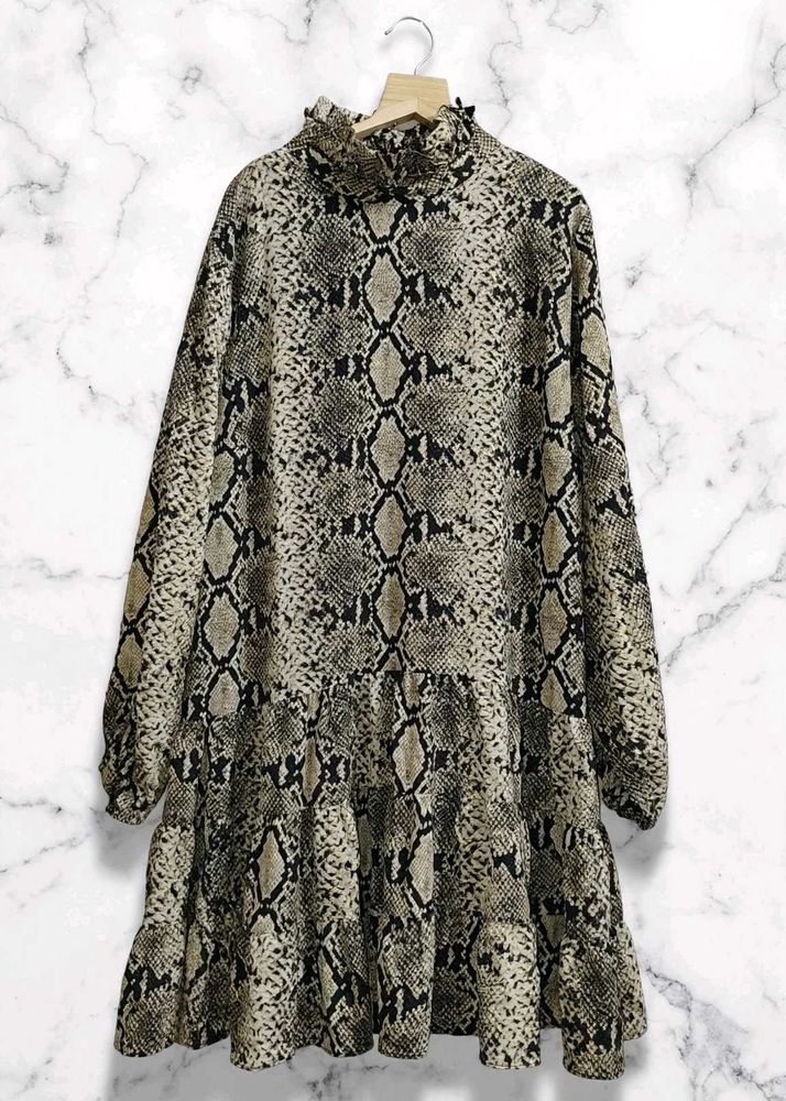 Snakeskin Print Tiered Dress