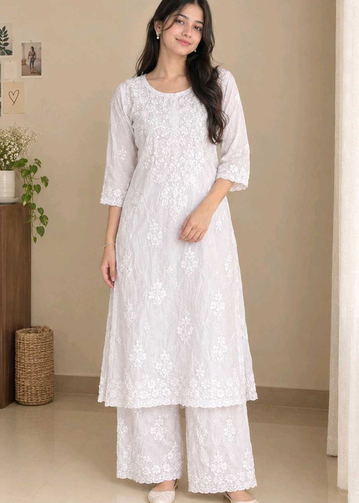 Elegant White Chikankari Kurta Set
