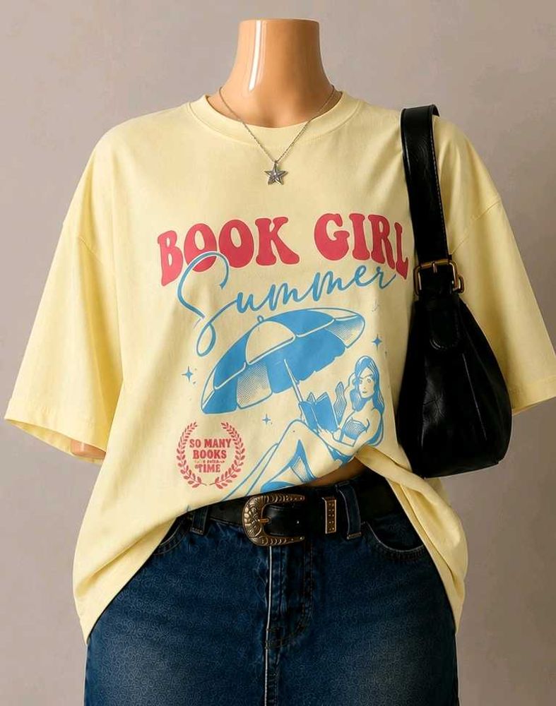 🧸✨Book Girl Summer Oversized Tee ☕💛