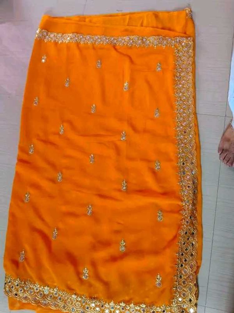 Vibrant Orange Embroidered Saree