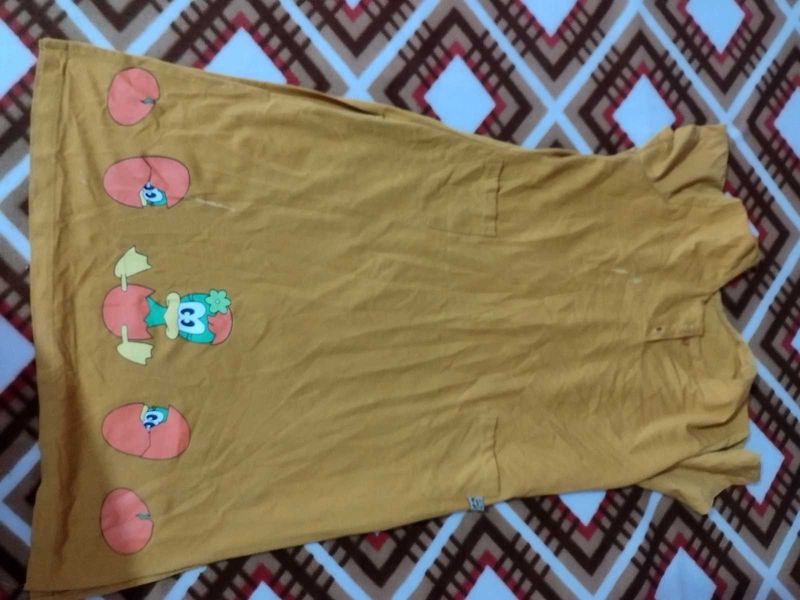 Yellow Cartoon Printed Long T-Shirt