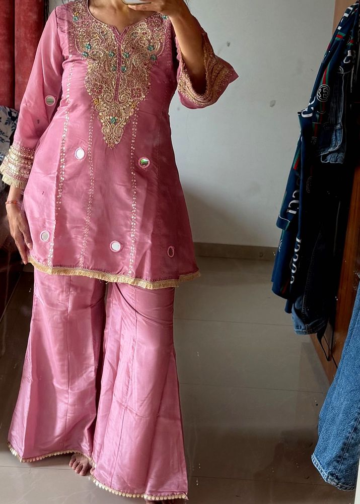 Pink Sharara Set with Intricate Embroidery