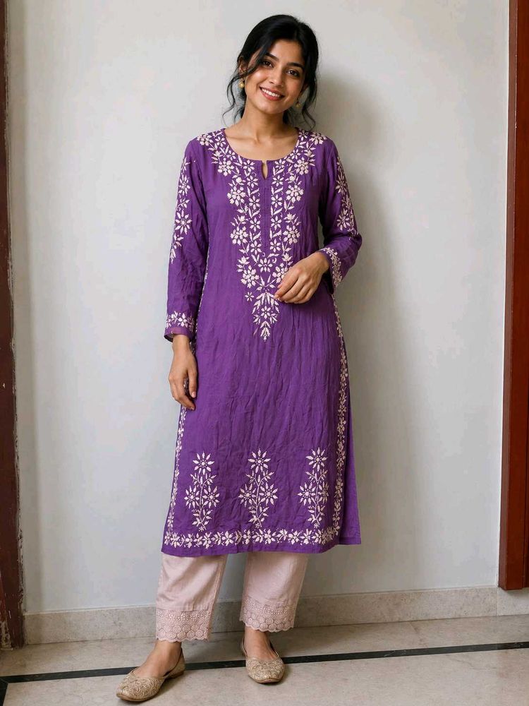 Beautiful Purple Kurta with White Embroidery