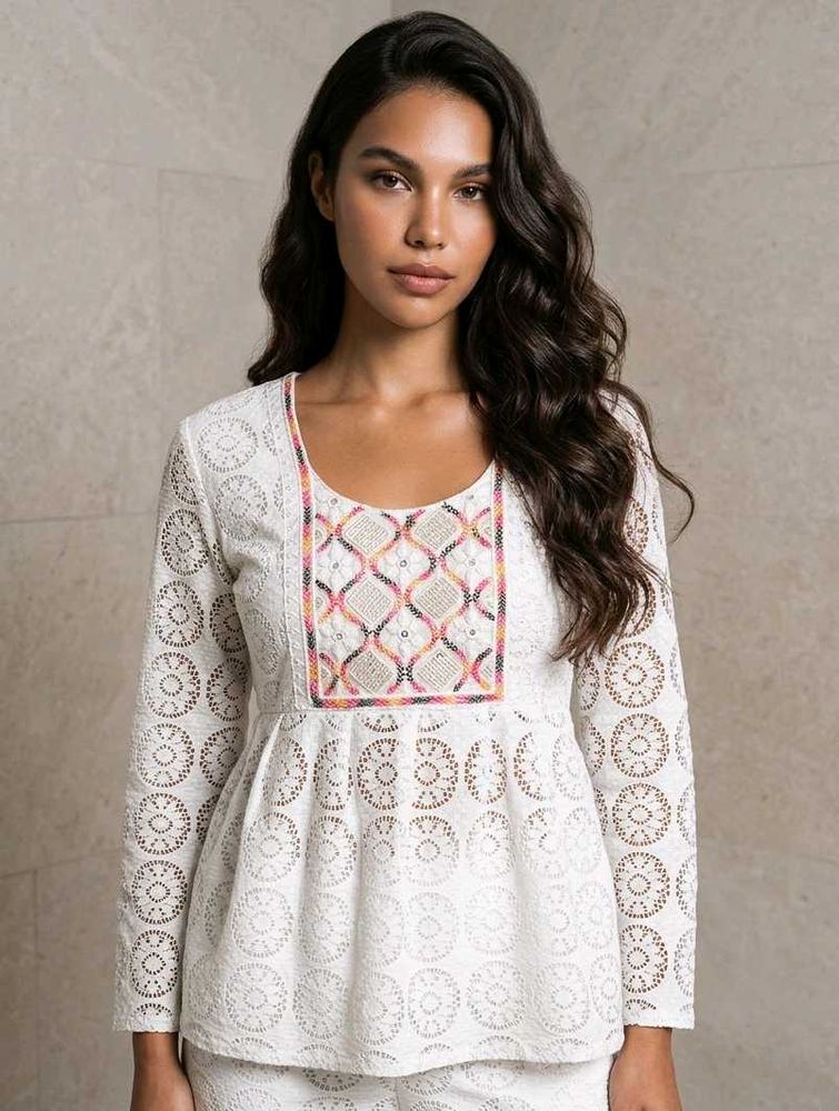 Boho Chic Embroidered White Lace Kurta