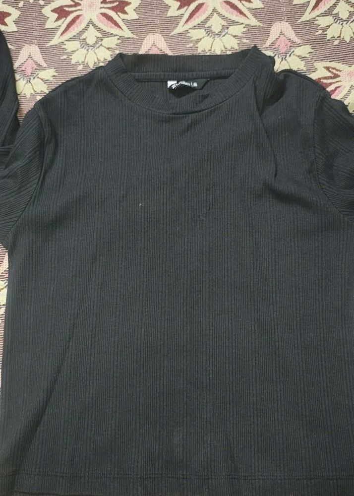 Ribbed Black Mock Neck Top