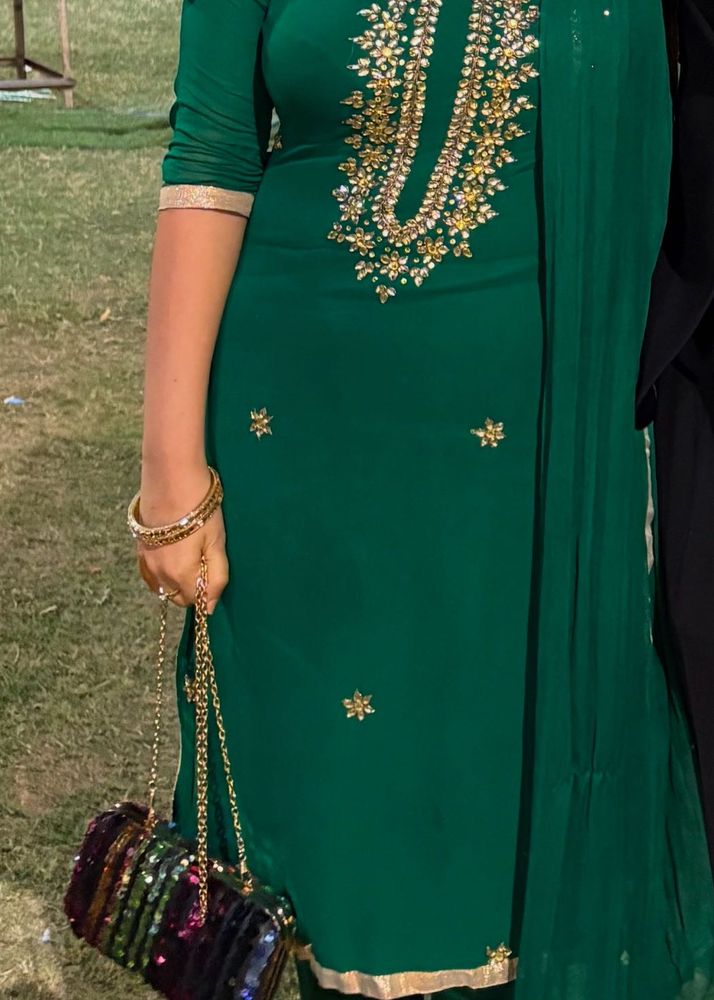 Embroidered Green Kurta Set