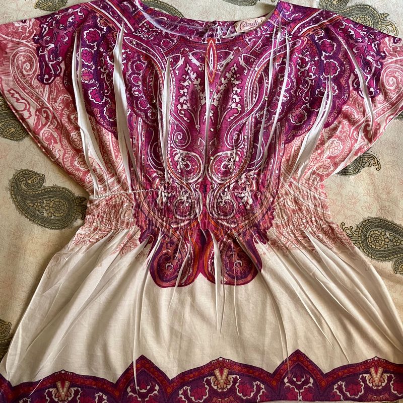 Pink And White Printed Top